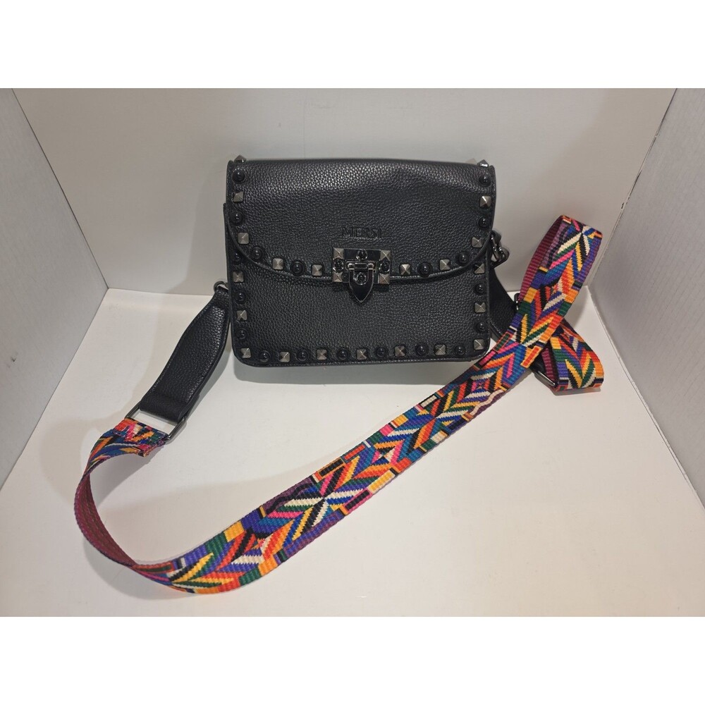 MERSI Vegan Crossbody Bag Multicolor Guitar Strap Black Studded - Picture 1 of 9
